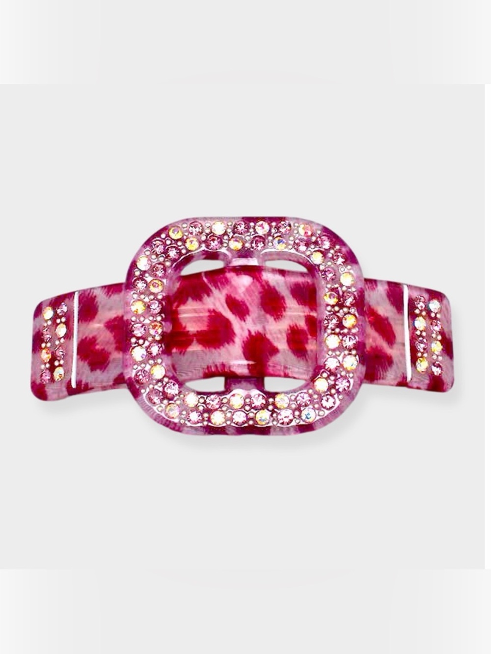 Rhinestone Buckle Leopard Hair Barrette - Pink or Green